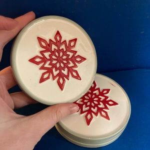Set of 4 Snowflake Coasters - Red and Blue Accents
